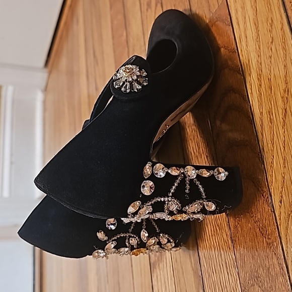 DOLCE & GABBANA Velvet Suede Crystal Embellishments Mary Jane Pumps  38.5 - Picture 5 of 16